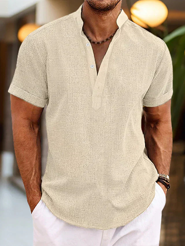Kurzarm Henley Shirt Herren Sommer Knopfleiste Casual