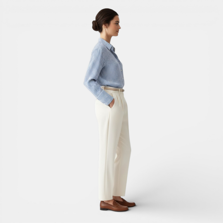 Navacava striped shirt back view — relaxed tailored fit