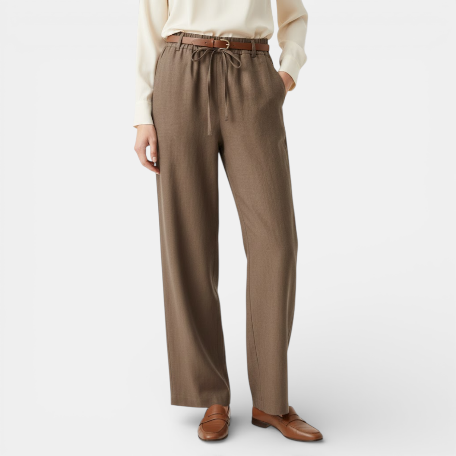 Navacava wide leg pants front view — high-waist flowing silhouette