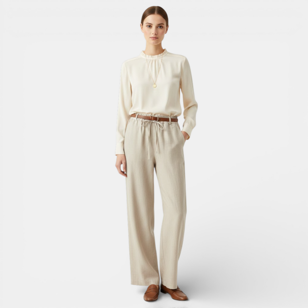 Navacava wide leg pants in white — clean refined old money style