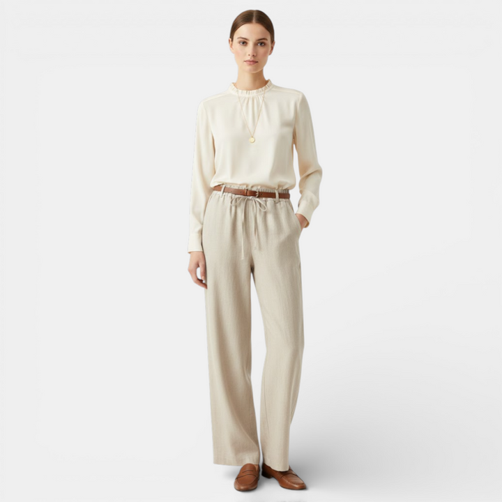 Navacava wide leg pants in white — clean refined old money style