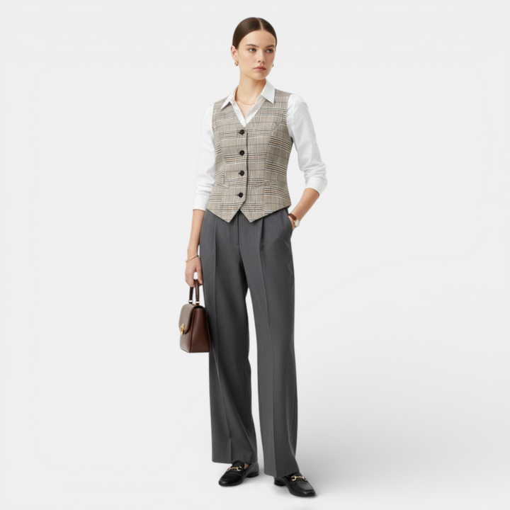 Navacava waistcoat front detail — structured feminine silhouette