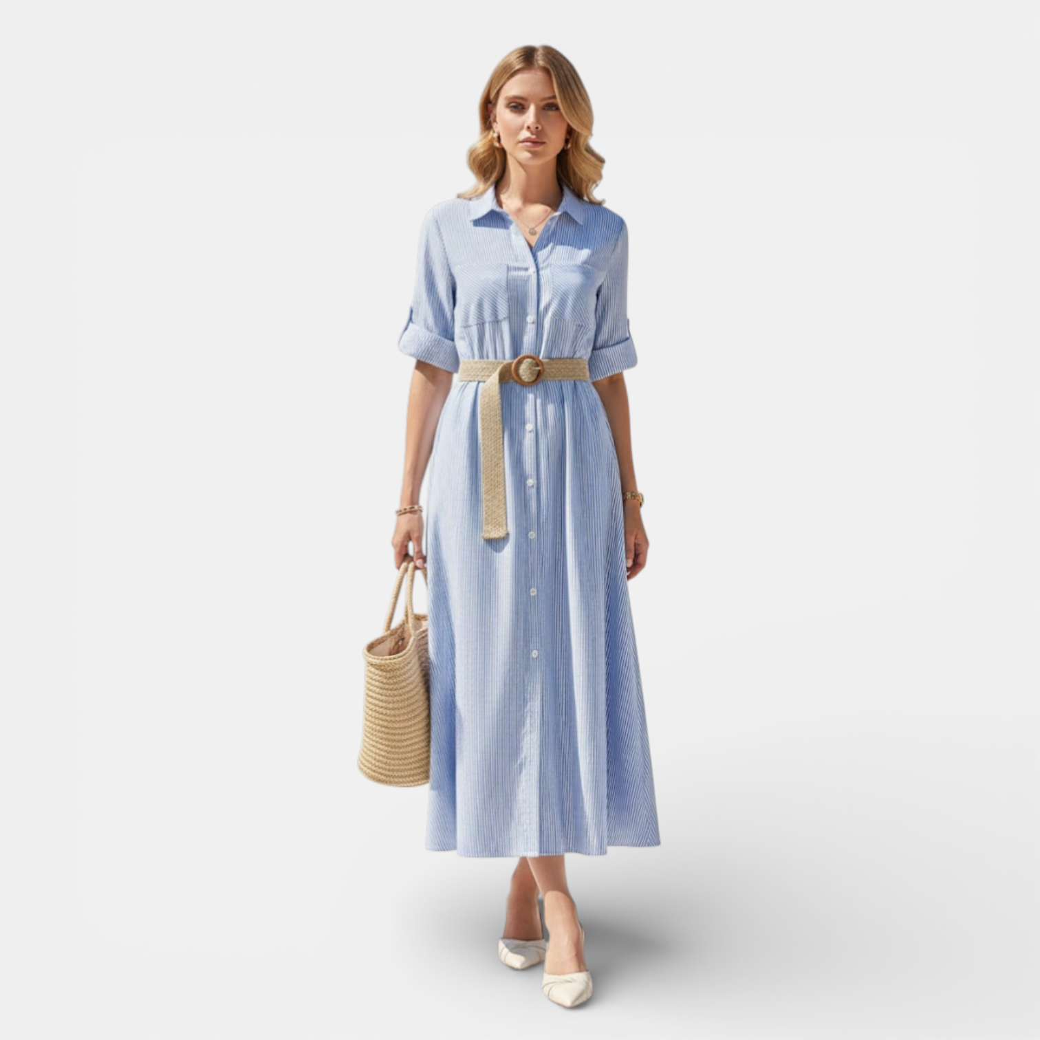 Navacava striped shirt dress styled — old money summer elegance