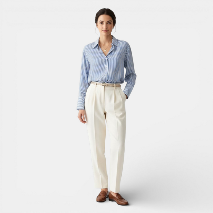Navacava classic stripe shirt styled — effortless feminine dressing