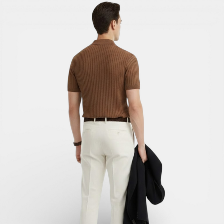 Geripptes Strick Poloshirt Herren Kurzarm Sommer
