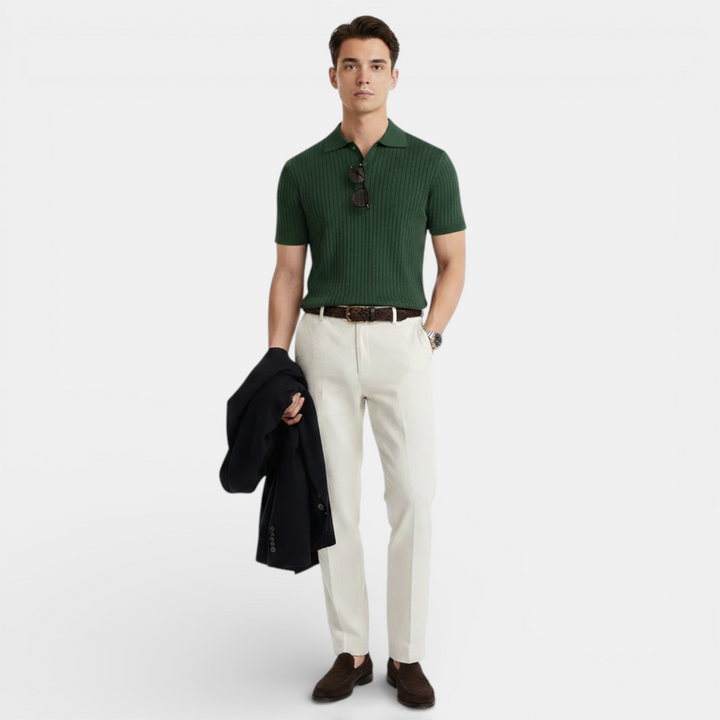 Geripptes Strick Poloshirt Herren Kurzarm Sommer