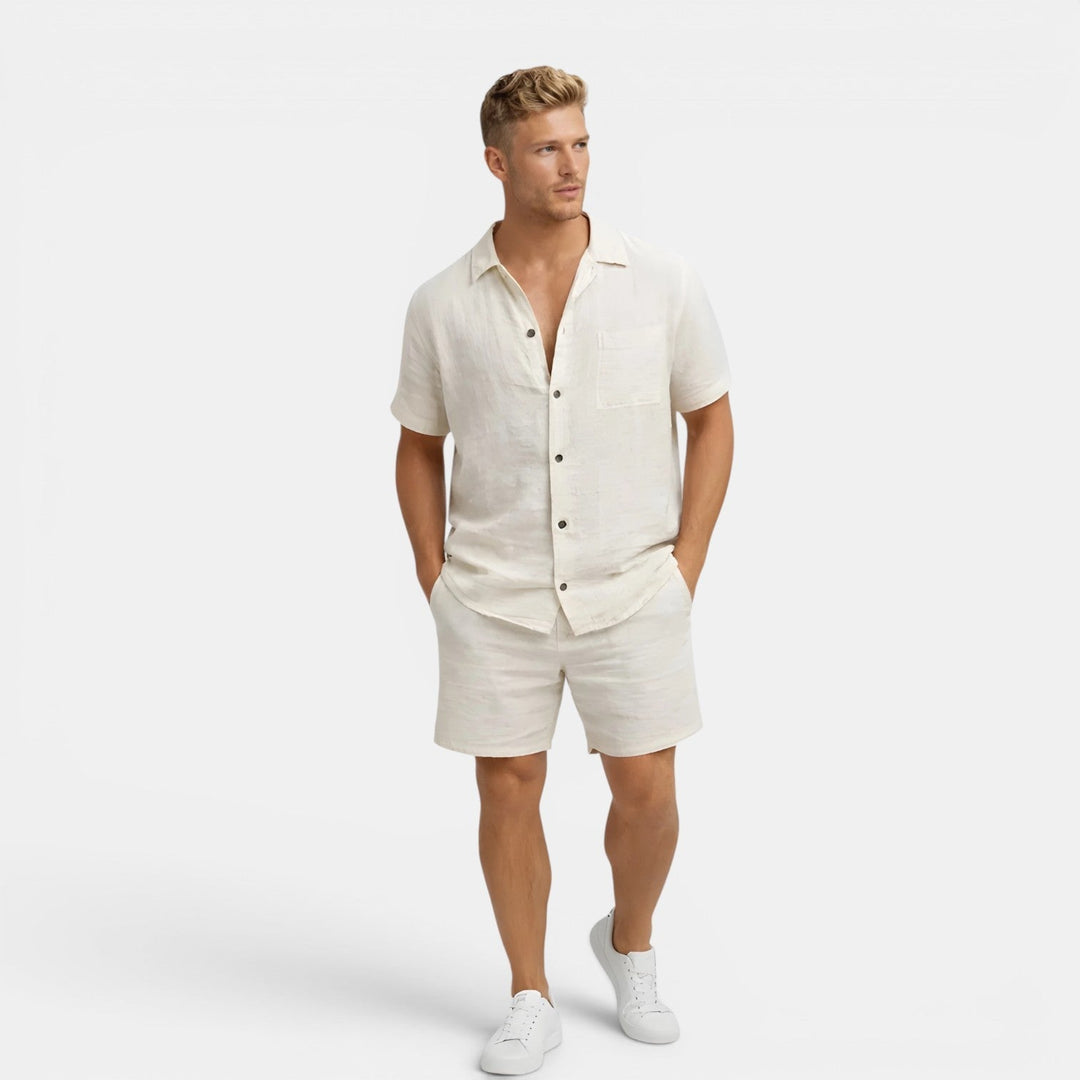Leinen Sommer Set Herren Kurzarm Shorts Zweiteiler