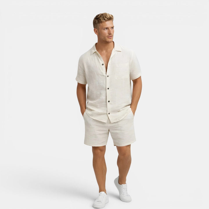 Leinen Sommer Set Herren Kurzarm Shorts Zweiteiler