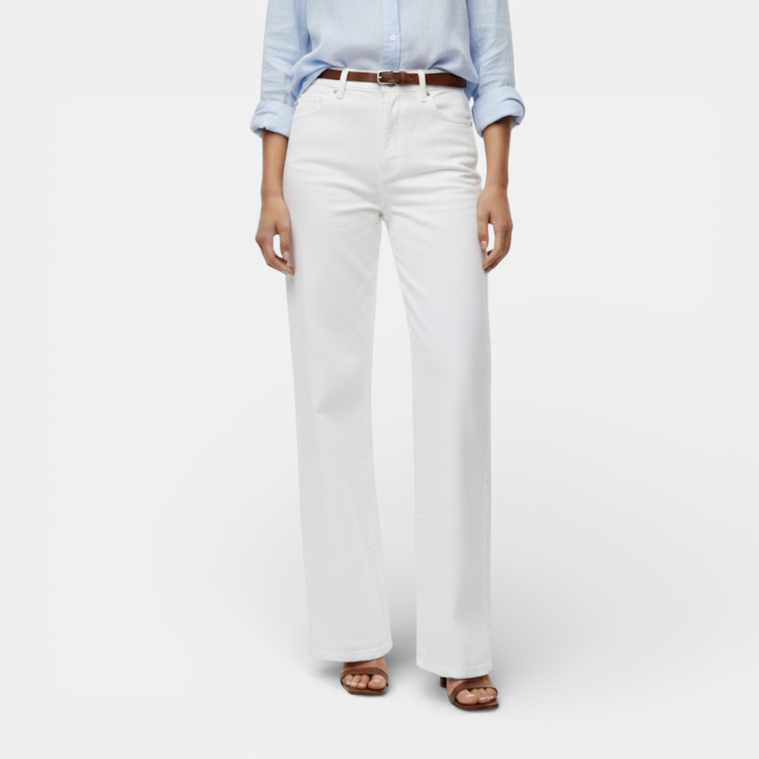 Navacava white pants front view — structured high-rise silhouette
