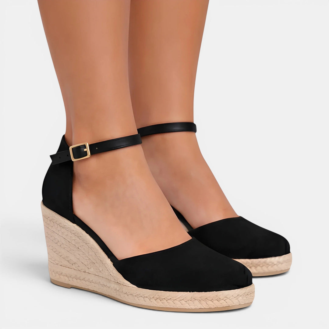 Navacava wedge sandals front view — refined closed-toe silhouette