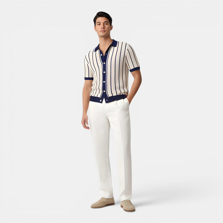 Gestreiftes Strickhemd Herren Sommer Polo Strick Hemd