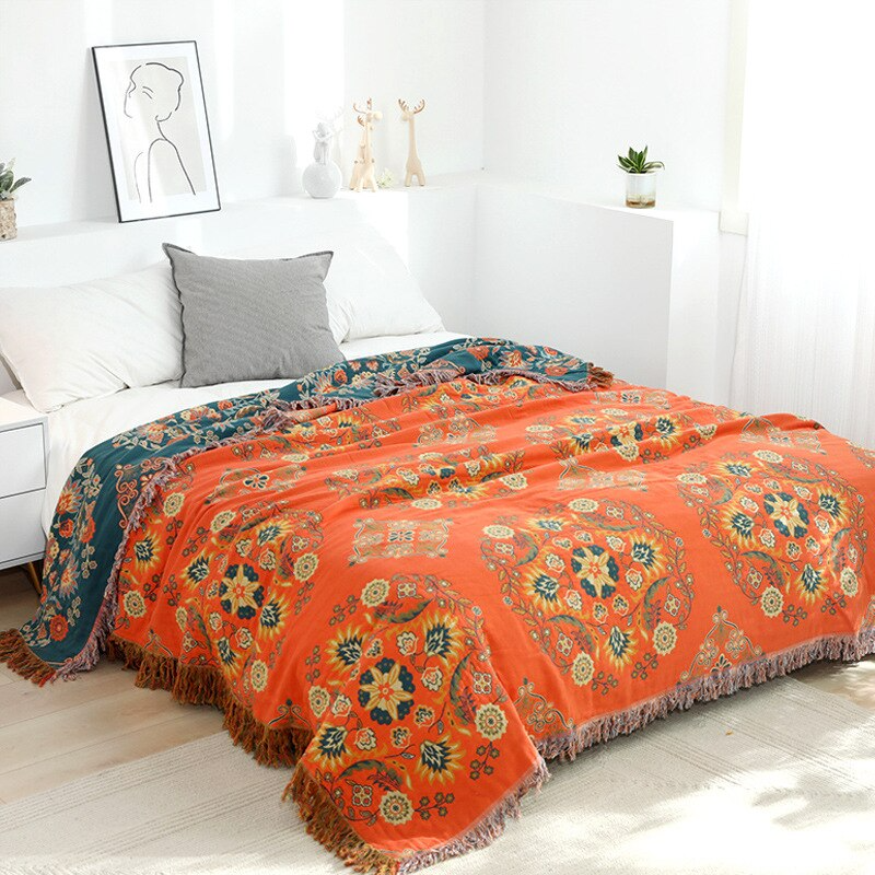 Bohemian Retro Style Reversible Cotton Quilt Blanket - Full, Queen and King