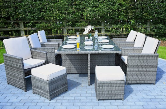 Gray 11-Piece Outdoor Dining Set with Cushions 129" X 76" X 46"