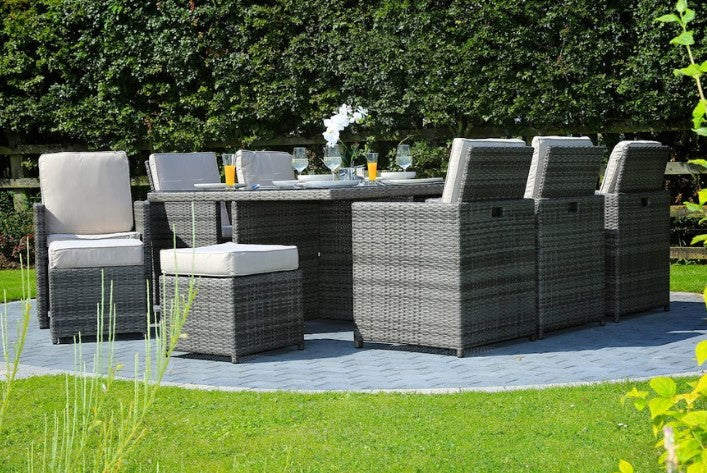 Gray 11-Piece Outdoor Dining Set with Cushions 129" X 76" X 46"