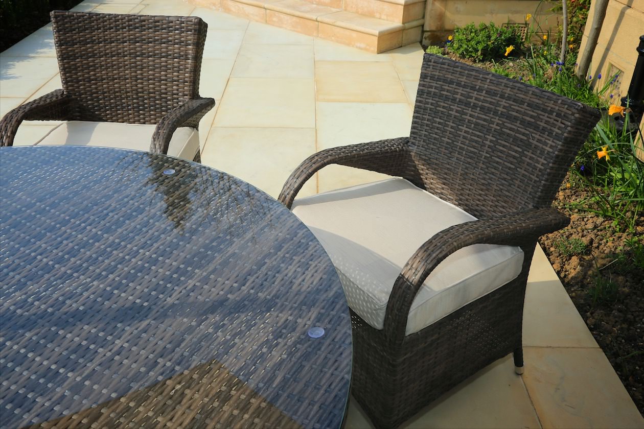 7-Piece Brown Outdoor Dining Set with Washed Cushion 211" X 55" X 32"