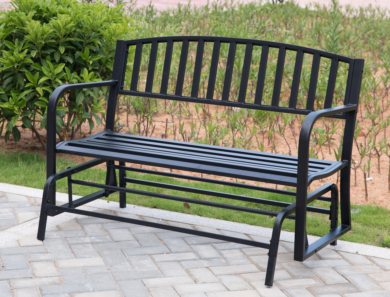 Black Steel Outdoor Swing Glider Bench