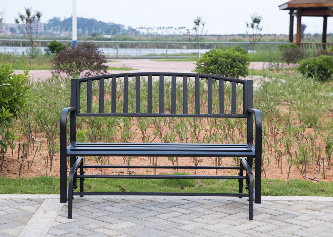 Black Steel Outdoor Swing Glider Bench