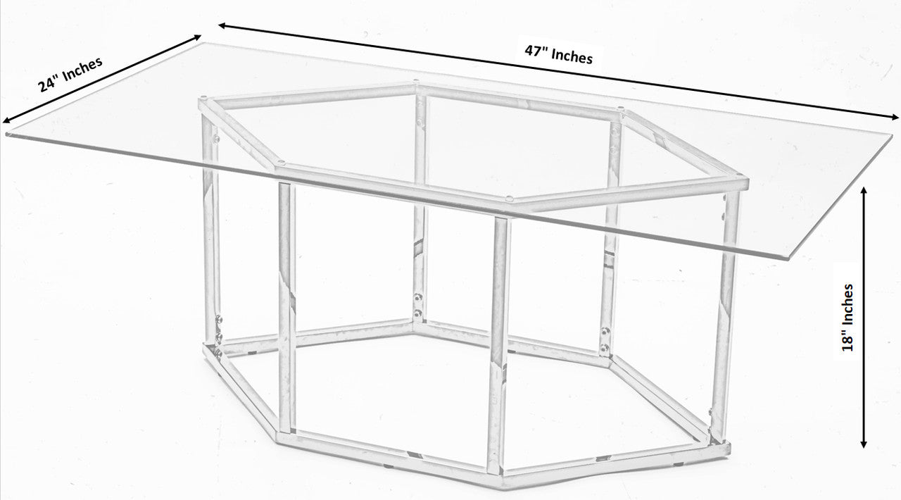 Rectangular Glass Top Hexagon Gold Metal Base Coffee Table