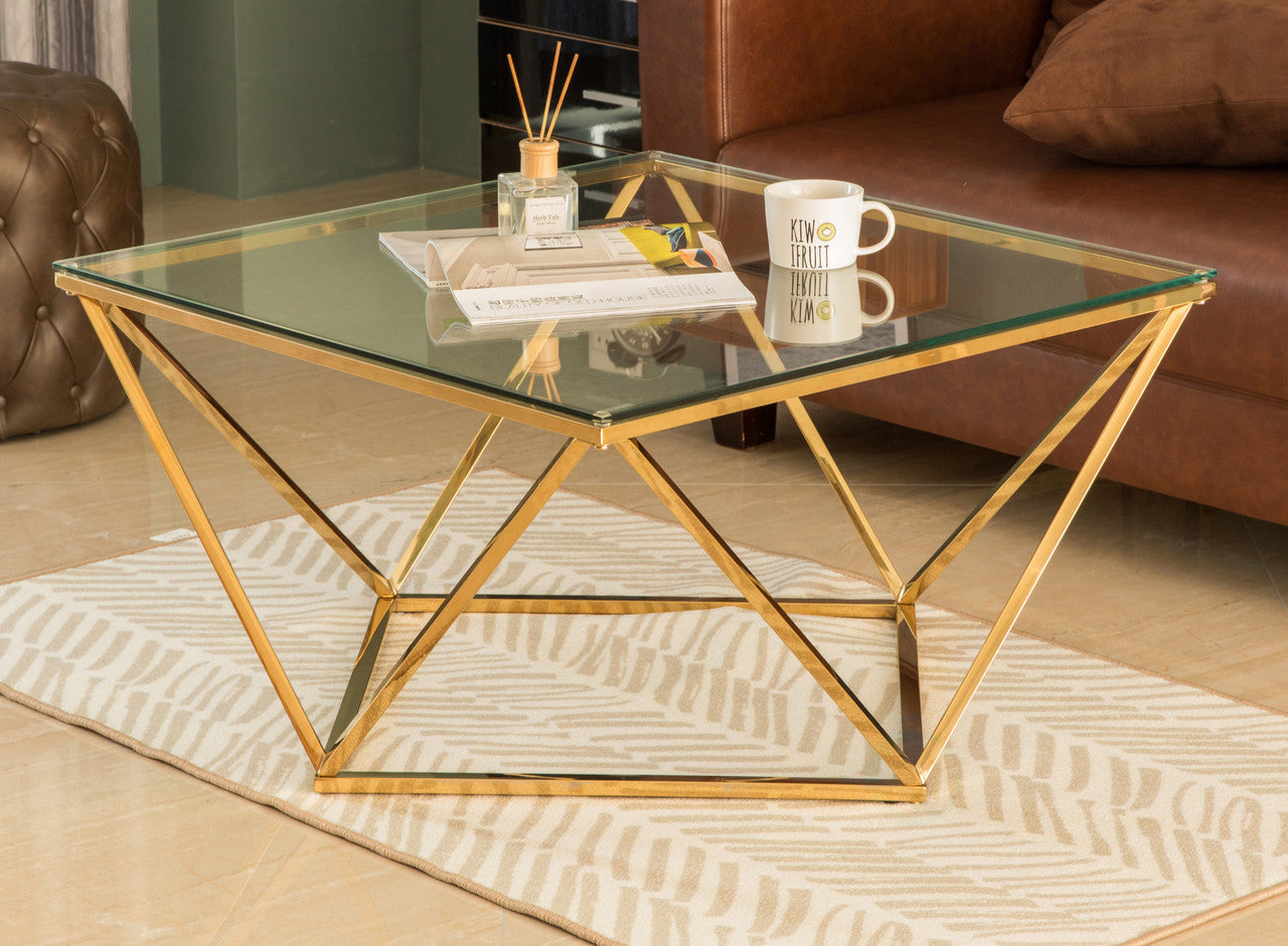 Diamond Shaped Glass Modern Stainless Steel Metal Coffee Table