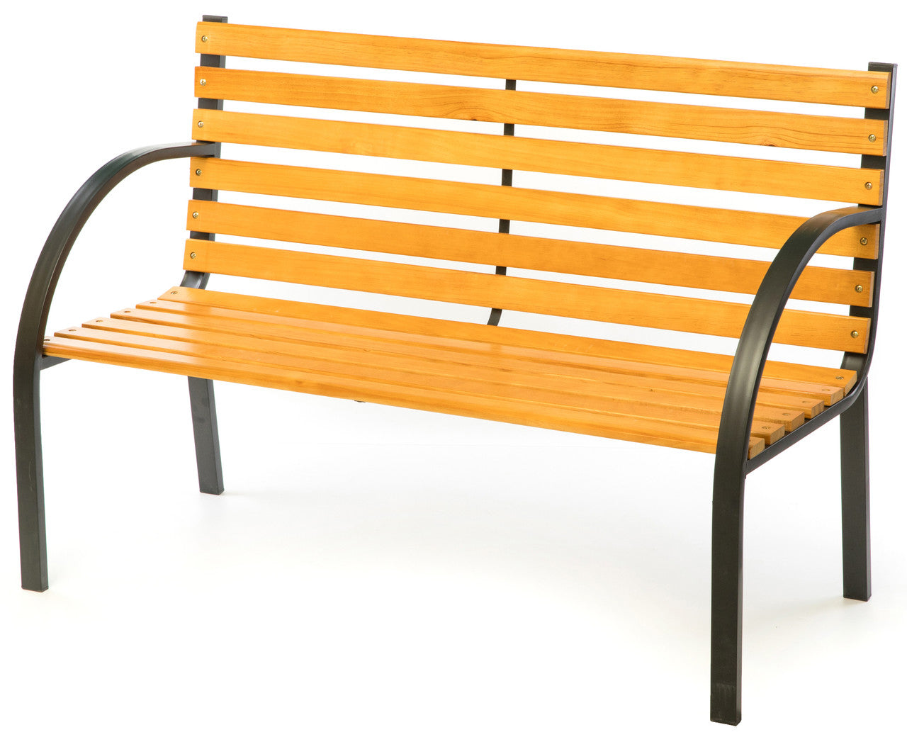 Classic Wood Outdoor Bench with Steel Frame