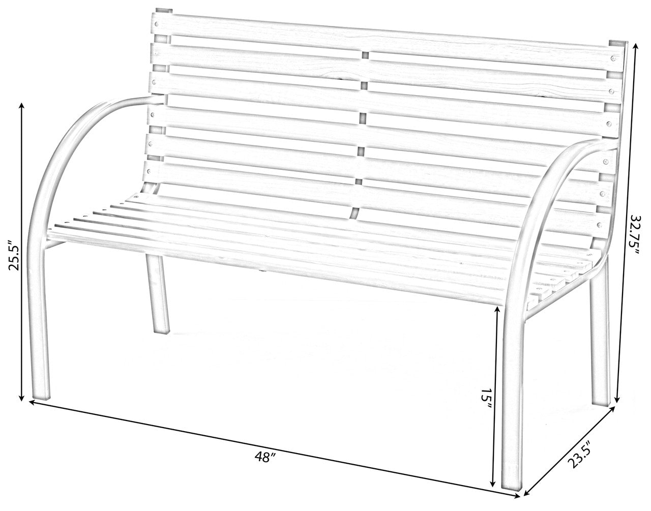 Classic Wood Outdoor Bench with Steel Frame