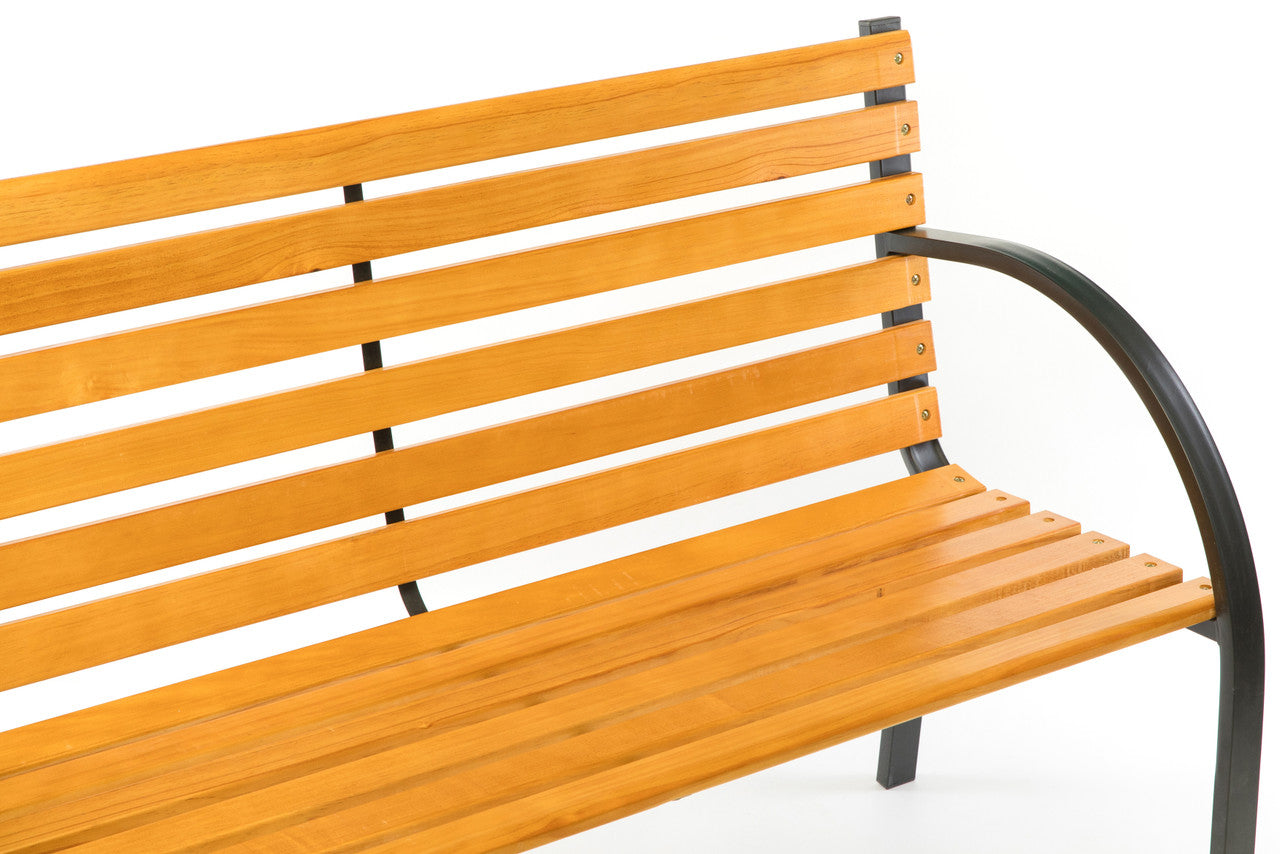 Classic Wood Outdoor Bench with Steel Frame