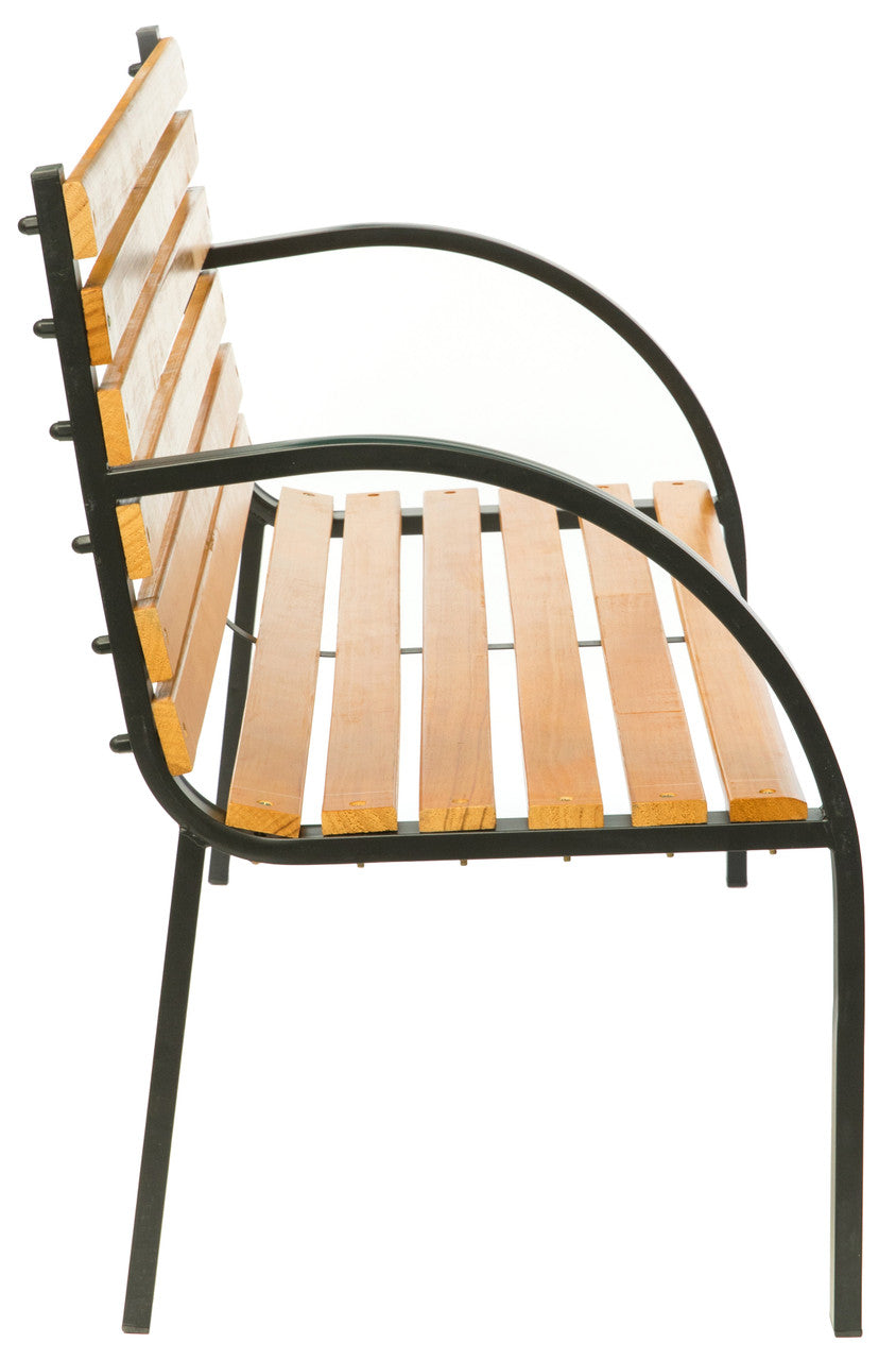 Classic Wood Outdoor Bench with Steel Frame