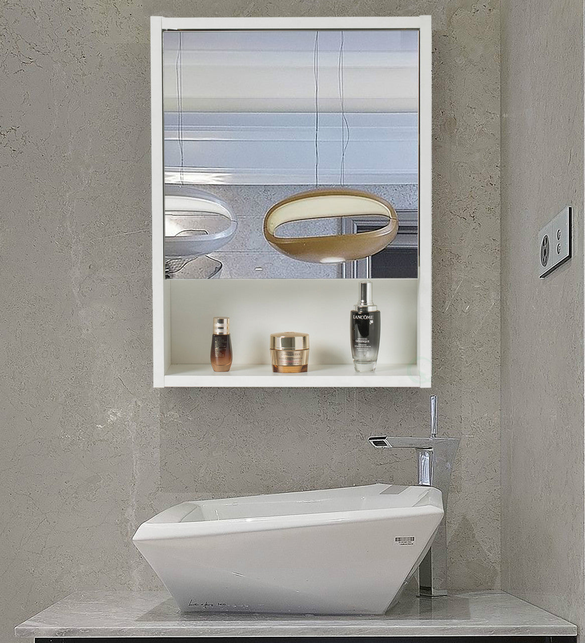 White Wall Mounted Bathroom Storage Cabinet with Mirror