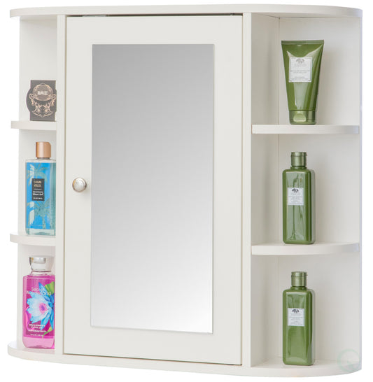 White Wall Mounted Bathroom Mirror Storage Cabinet Organizer