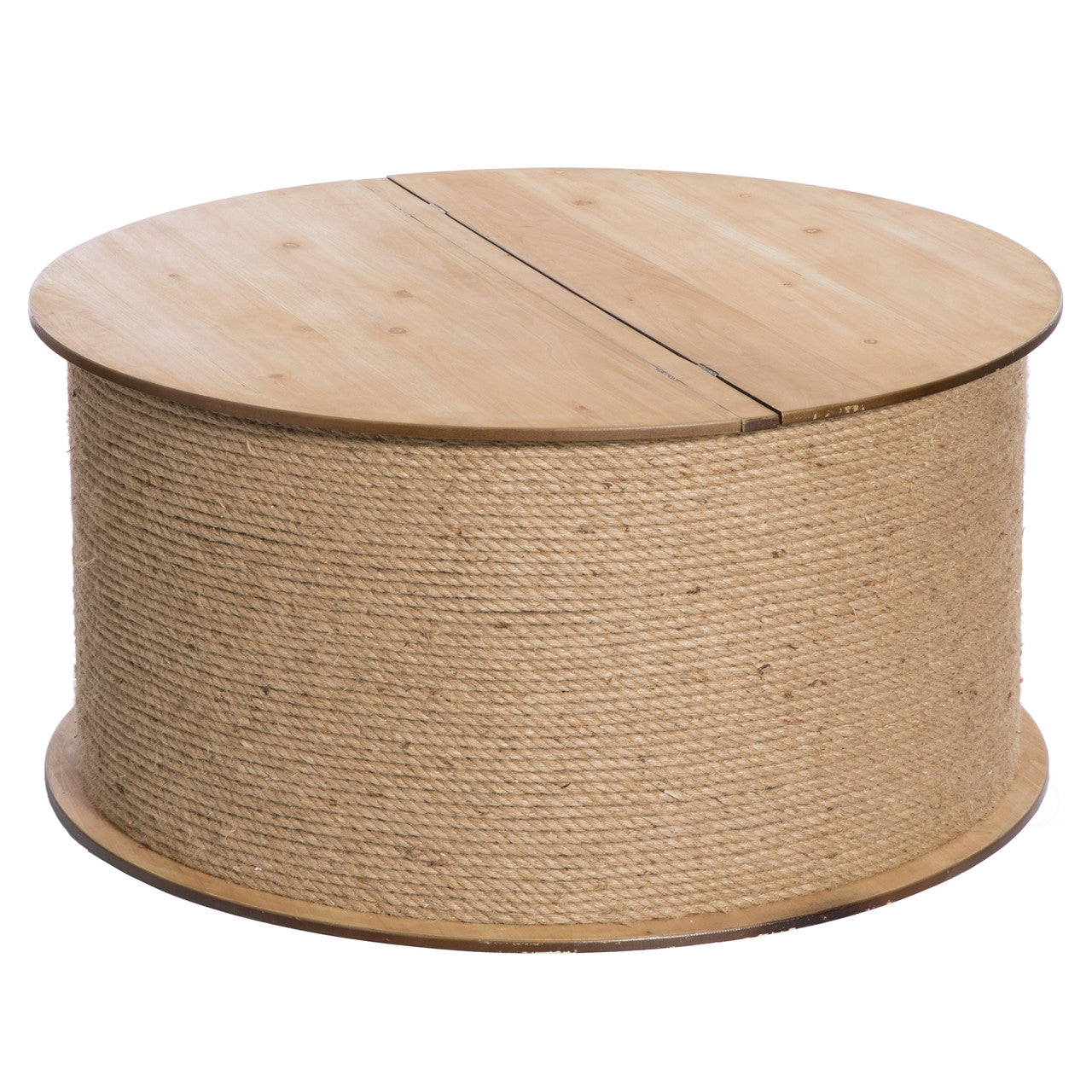 Round Spool Shaped Wooden Coffee Table with Storage