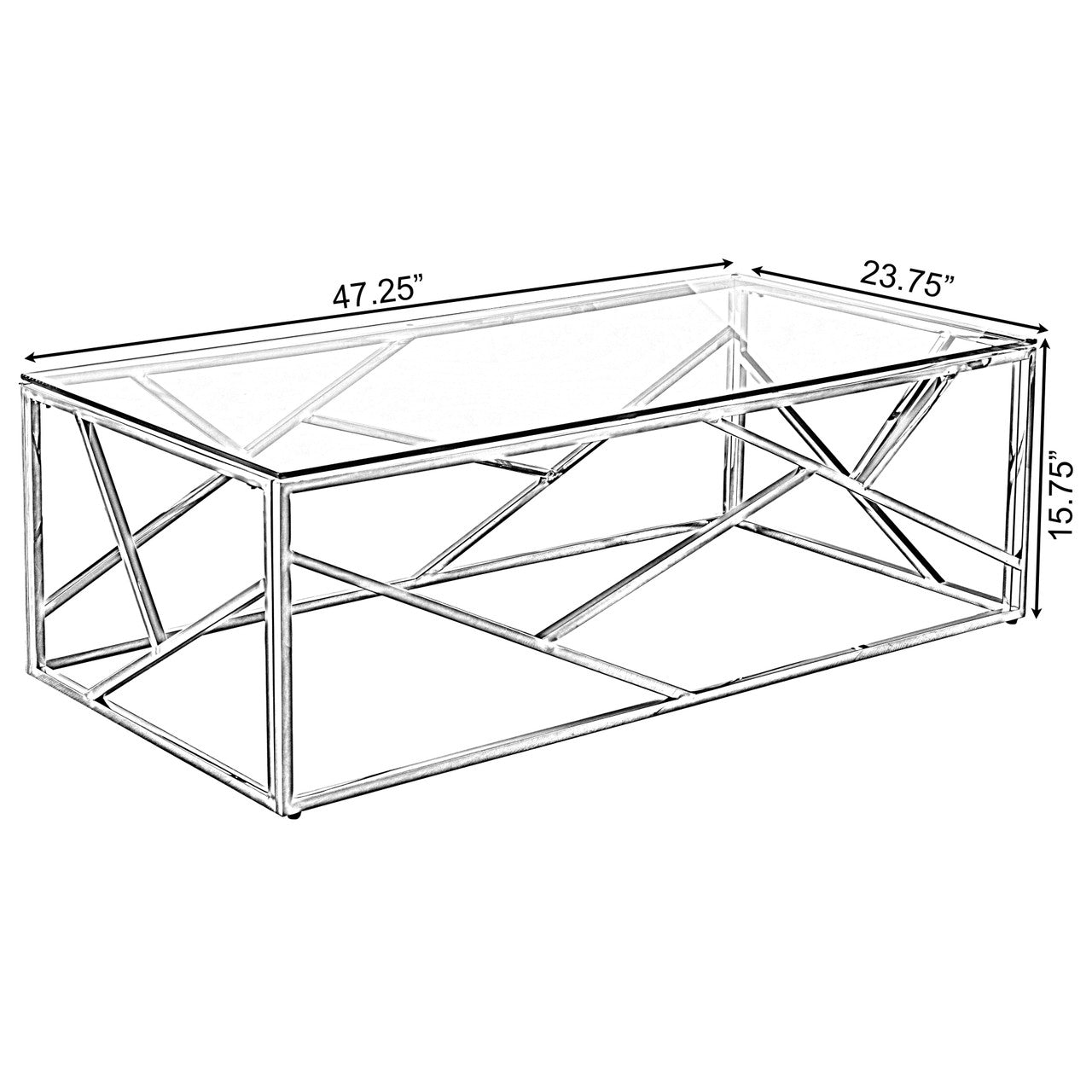 Rectangular Glass Top Metal Modern Coffee Table