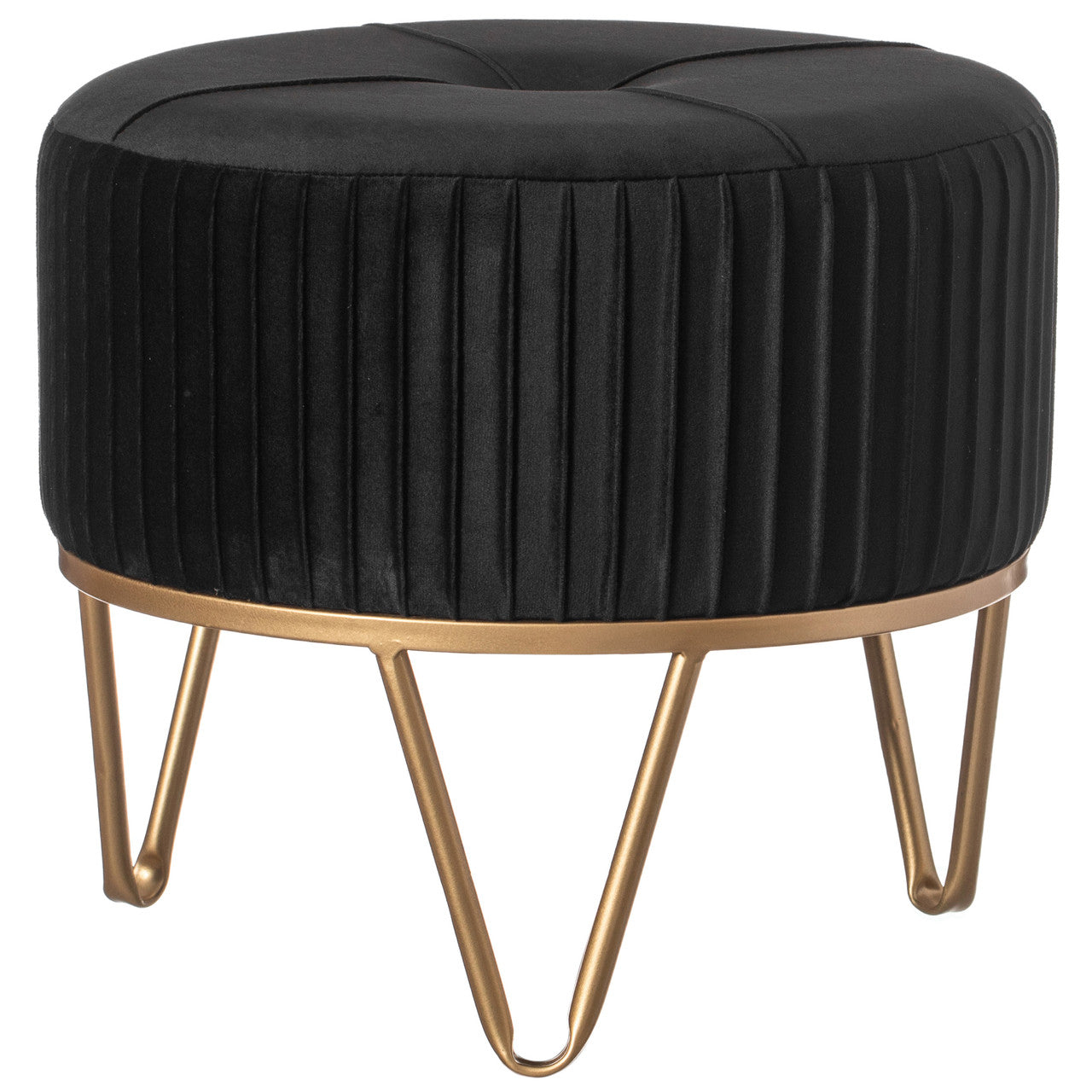 Round Velvet Ottoman Stool Raised with Gold Base