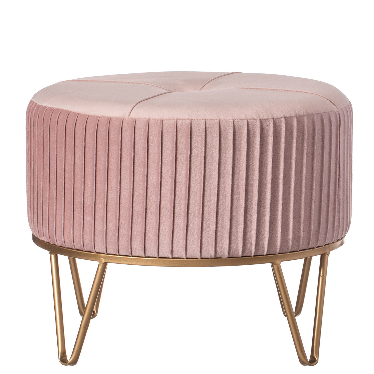 Round Velvet Ottoman Stool Raised with Gold Base