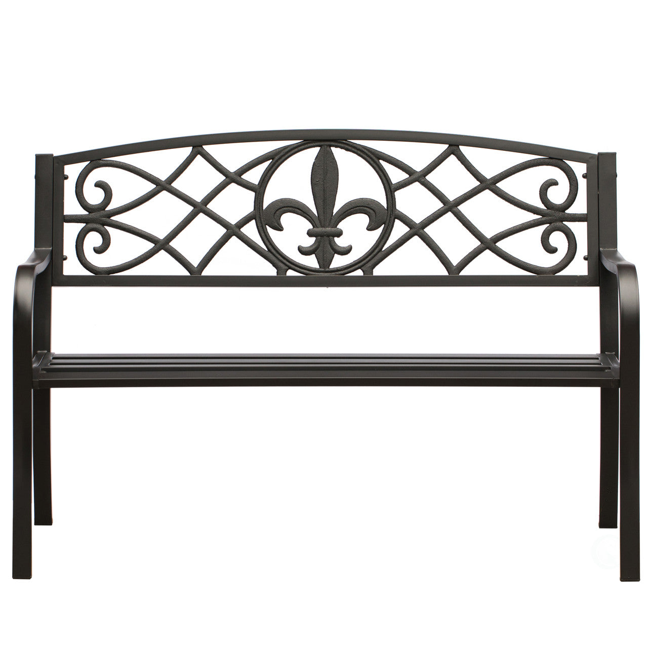 50" Black Outdoor Garden Metal Bench with Cast Iron Back