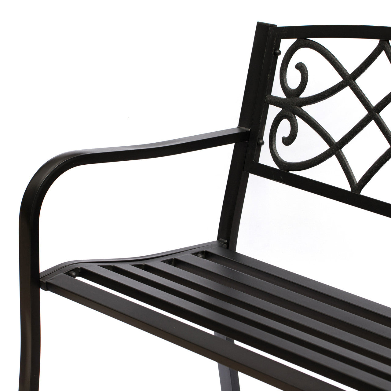 50" Black Outdoor Garden Metal Bench with Cast Iron Back