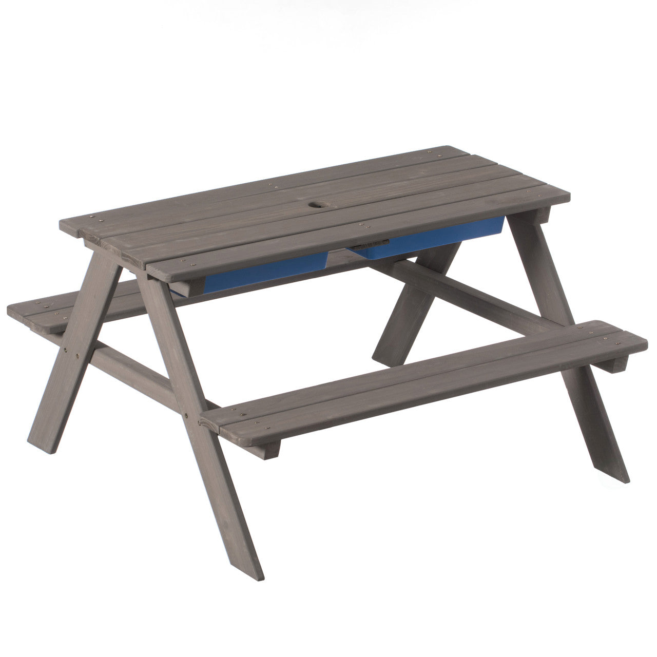 Kids Picnic Table with Umbrella Hole and Toy Box