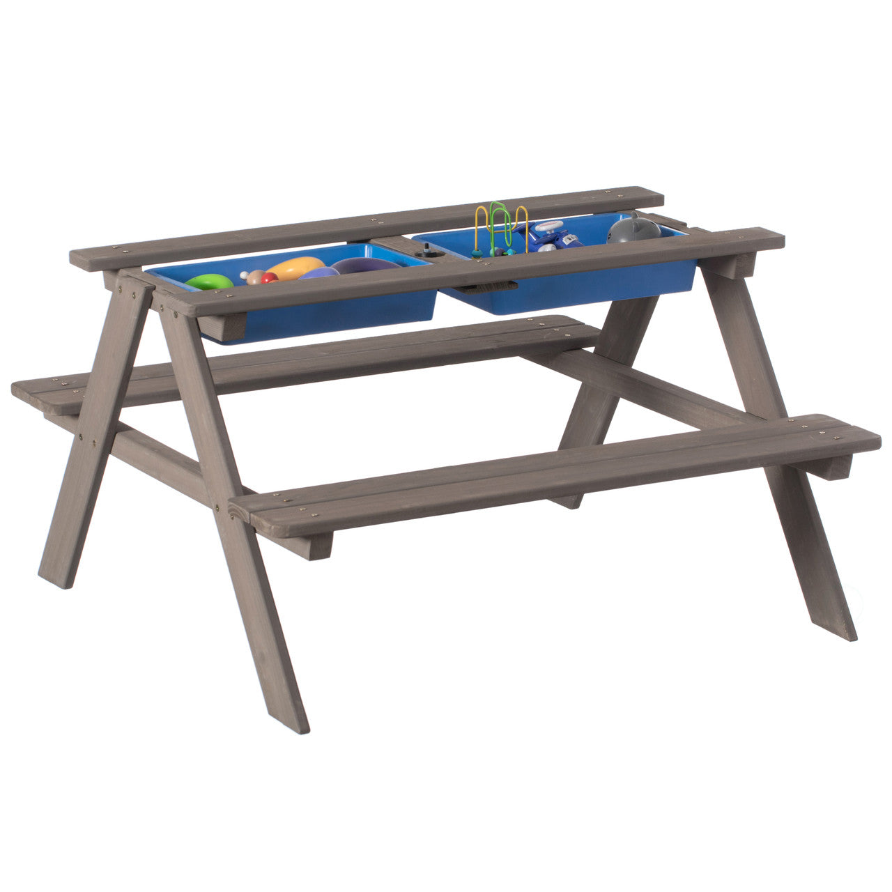 Kids Picnic Table with Umbrella Hole and Toy Box