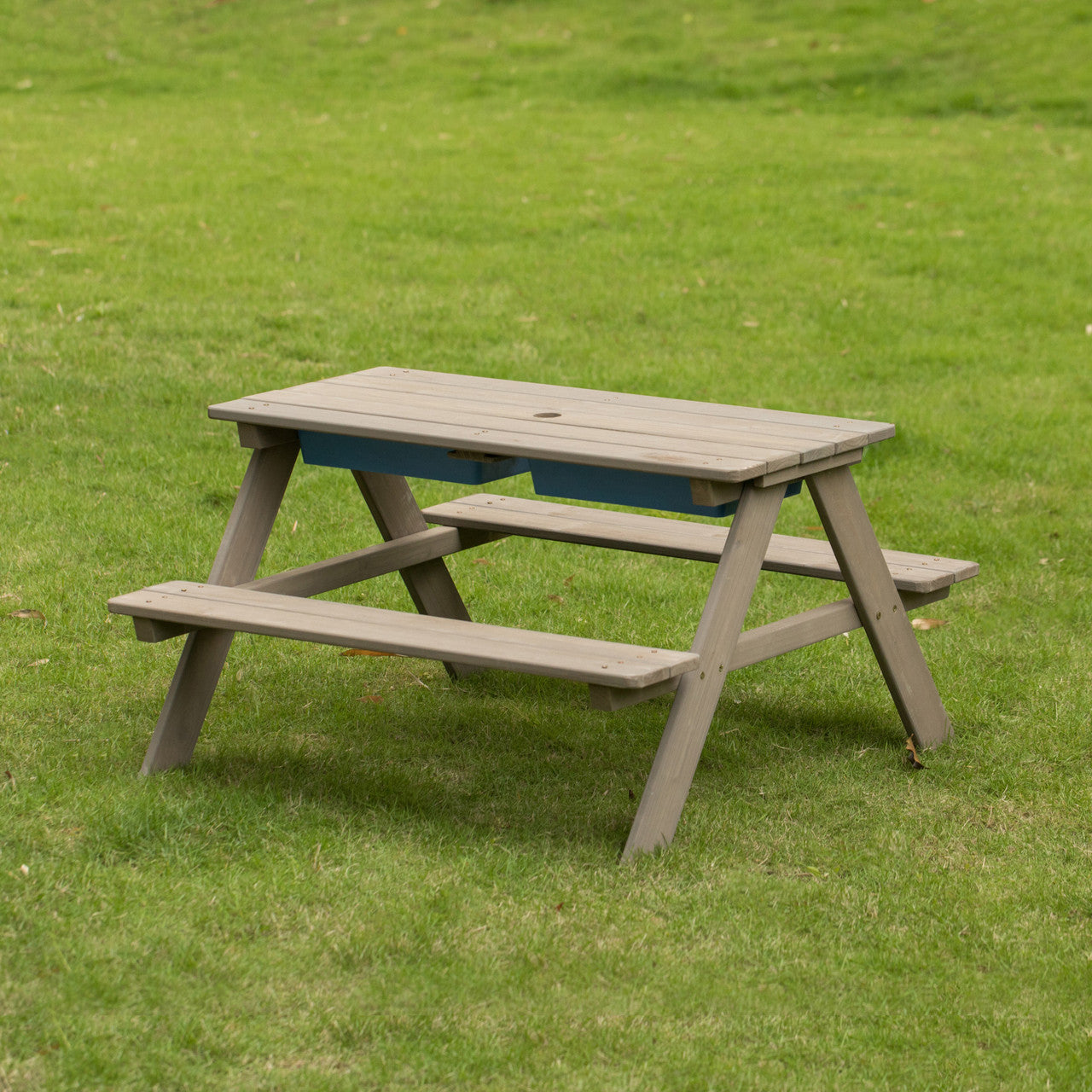 Kids Picnic Table with Umbrella Hole and Toy Box