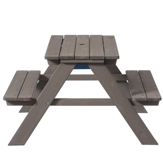 Kids Picnic Table with Umbrella Hole and Toy Box