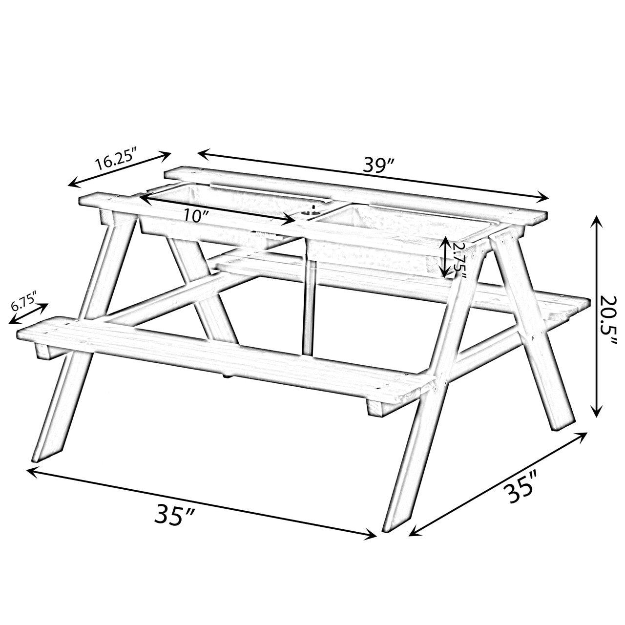 Kids Picnic Table with Umbrella Hole and Toy Box