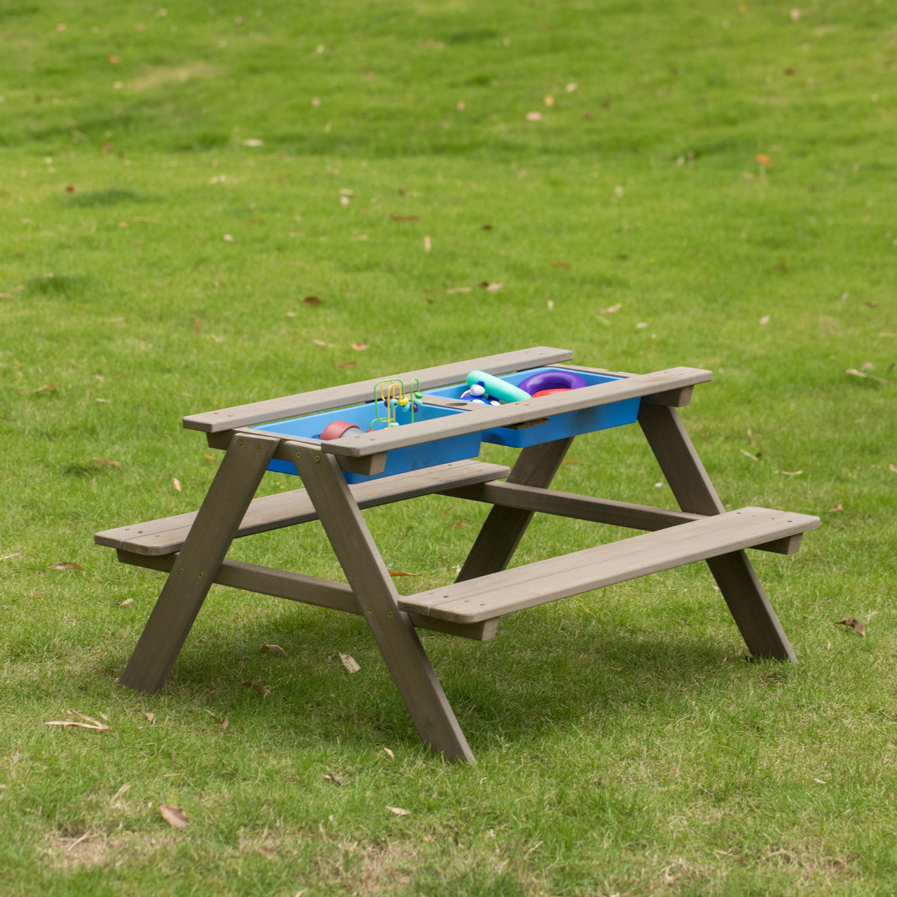 Kids Picnic Table with Umbrella Hole and Toy Box