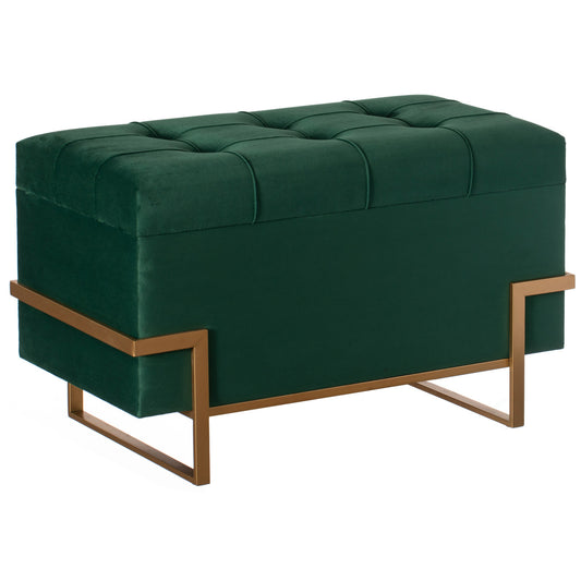 Rectangle Velvet Storage Ottoman With Metal Gold Legs