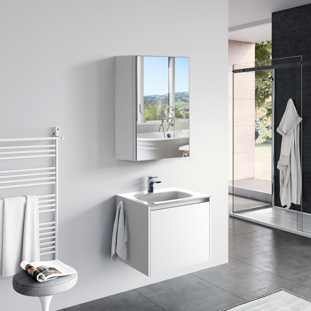 Classic Wall Mount Bathroom Mirrored Storage Cabinet