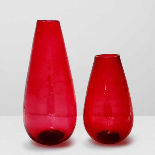 Red Watercolor Large Glass Decorative Vase Set of 2