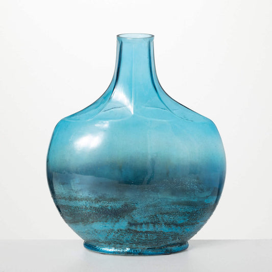 Large Decorative Polished Blue Glass Floor Vase