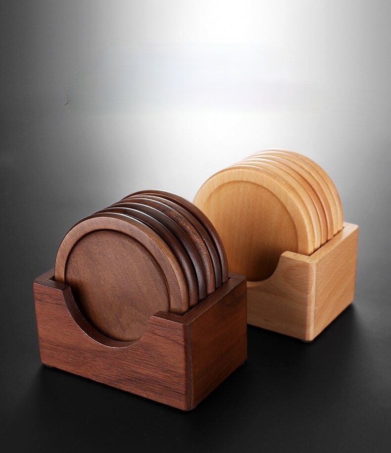 6-PCS Round Wood Coasters-navacava.com
