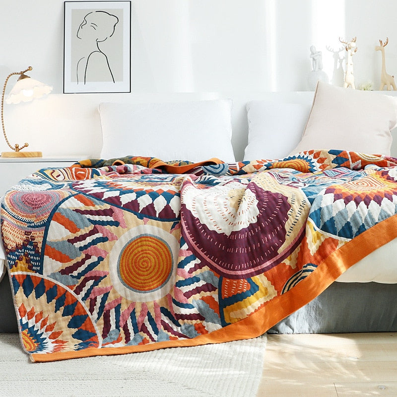 Boho Pattern Reversible Cotton Blanket - Full / Queen