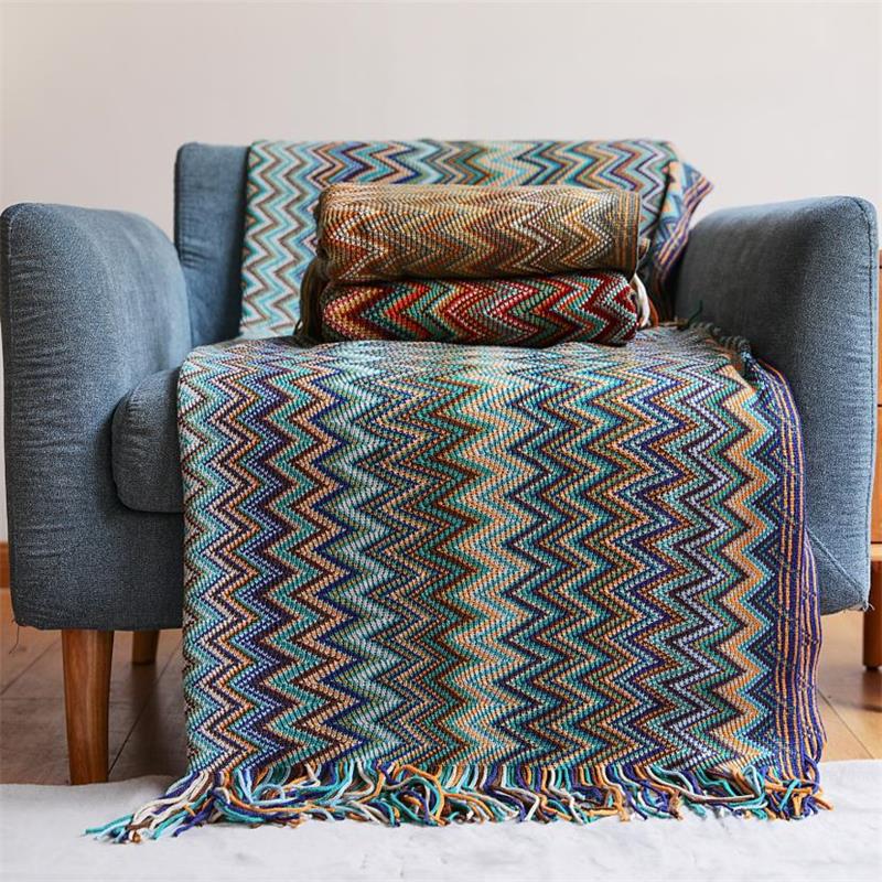 Decorative Boho Style Knitted Throw Soft Couch Blanket