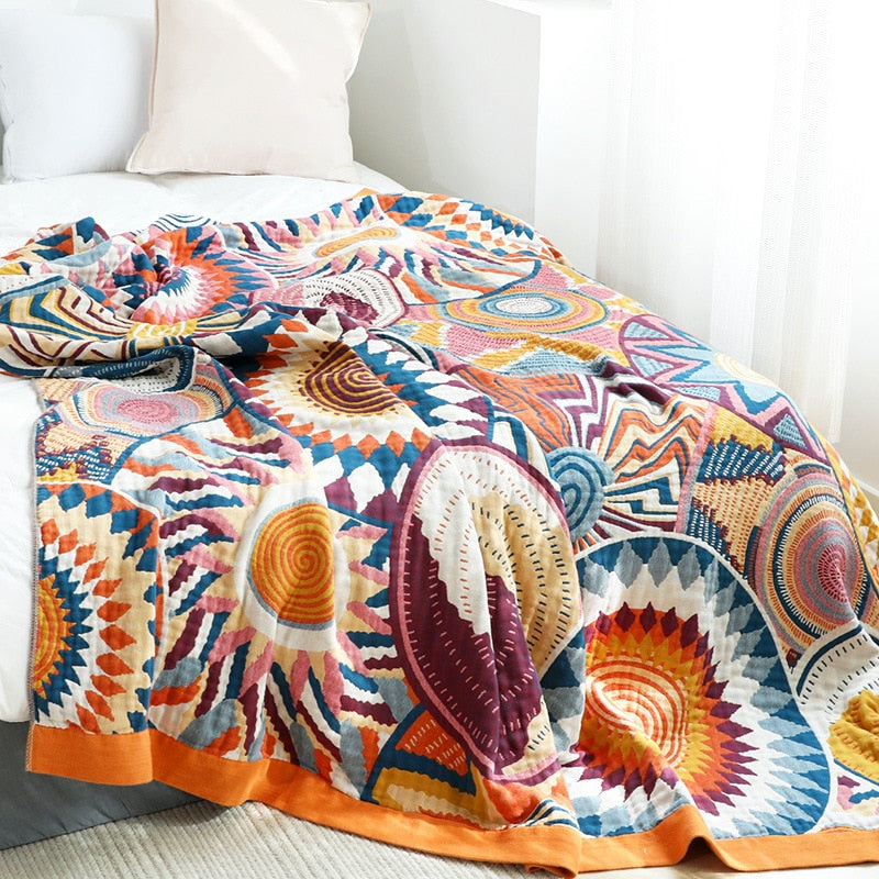 Boho Pattern Reversible Cotton Blanket - Full / Queen