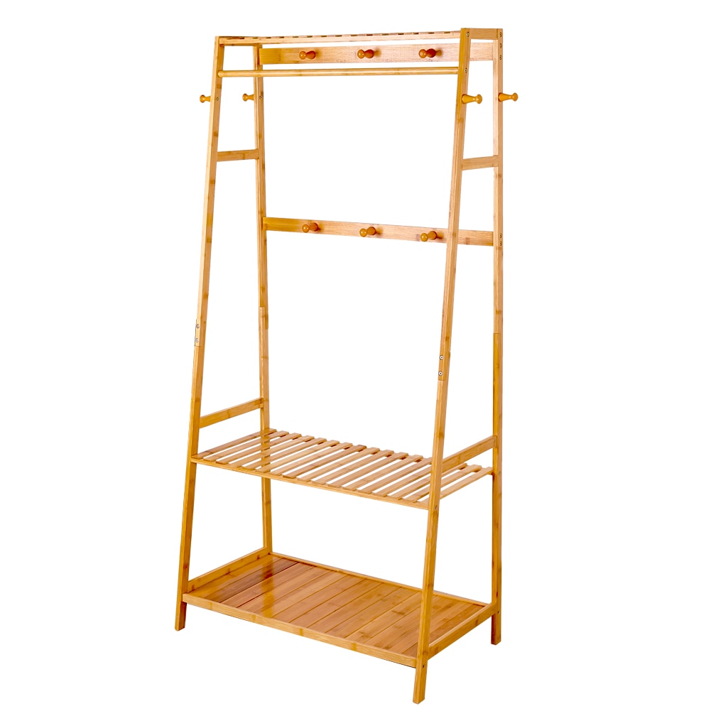 Bamboo Wood Clothes Hanging Rack